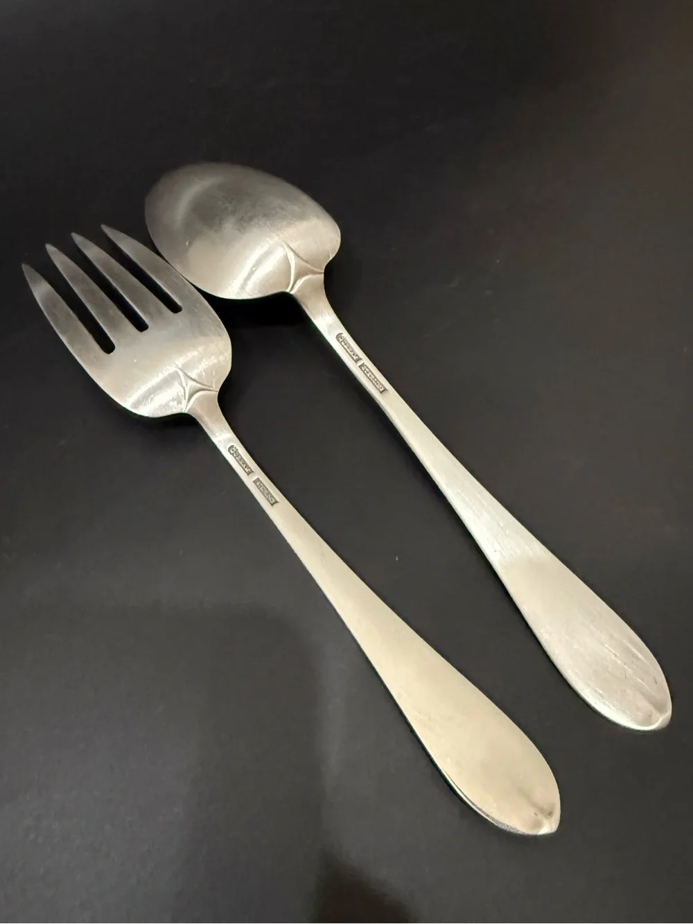 Vintage GORHAM Sterling Silver Gothic Monogram W 8” Serving Fork & Spoon 156g.